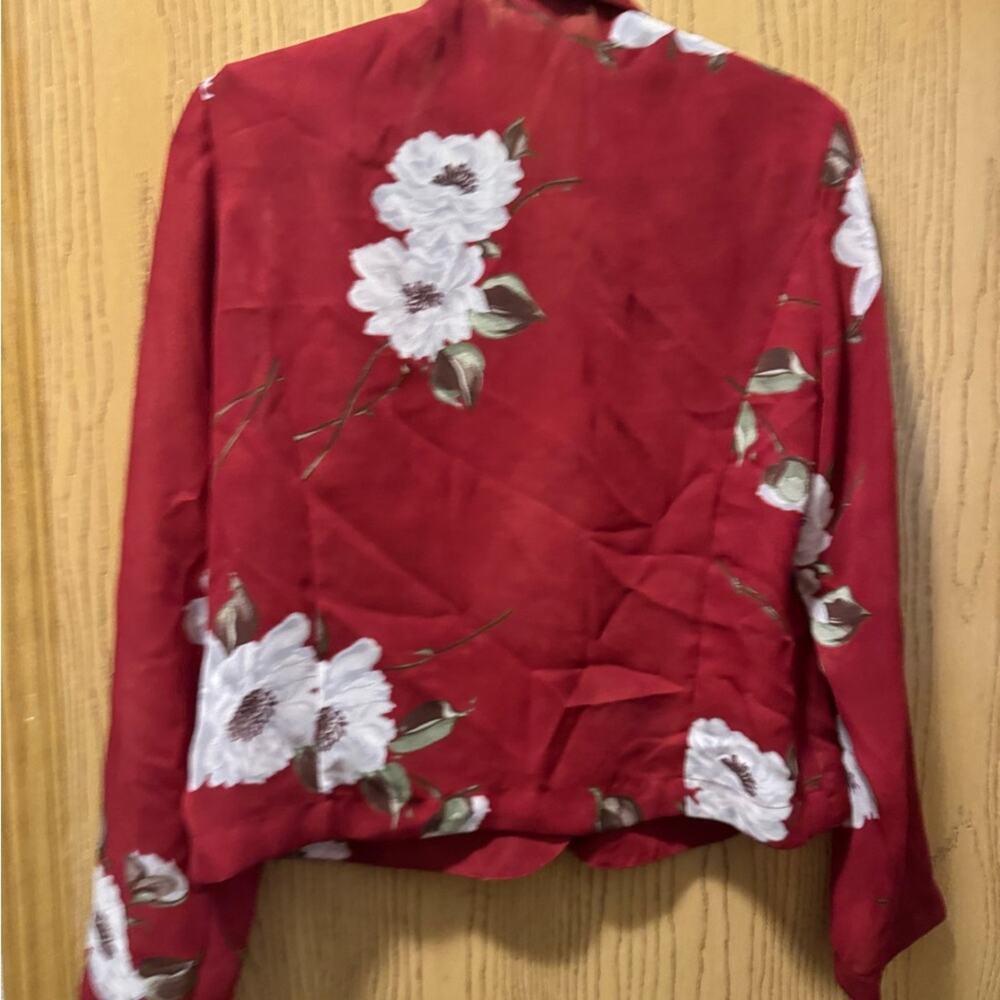 Floral Red Women's Blazer Size 40 - Picture 4 of 6